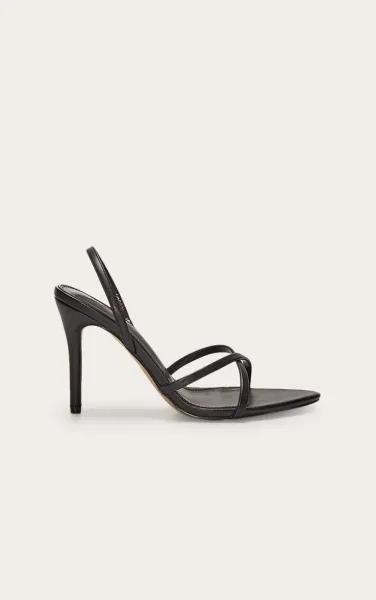 Black Pu Point Toe Sling Back High Stiletto Heel Sandals