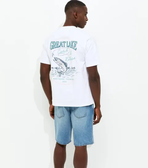 White Oversized Great Lake Print T-Shirt