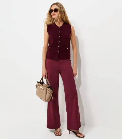 Dark Burgundy Jersey Wide Leg Trousers