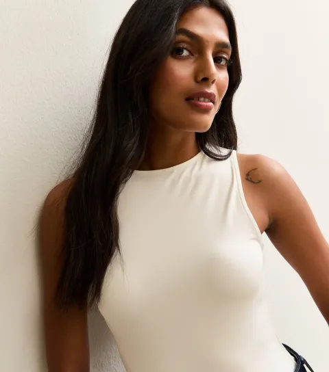 Off White Sleeveless Jersey Bodysuit