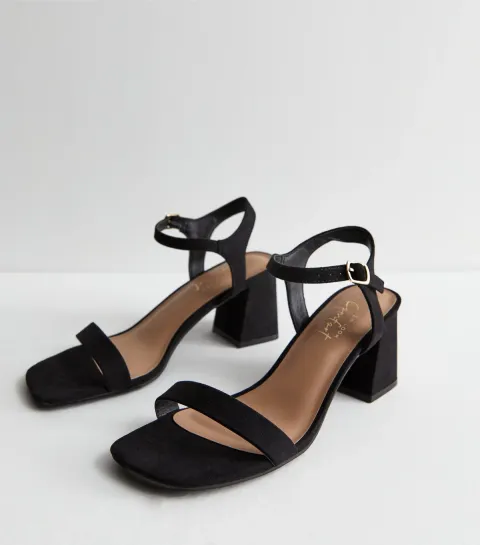 Black Suedette 2 Part Block Heel Sandals Vegan