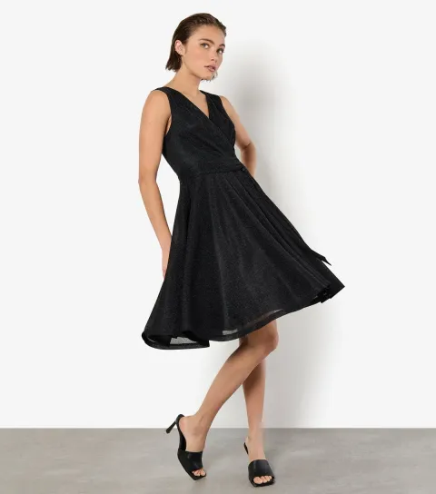 Black Sparkly Wrap Mini Dress