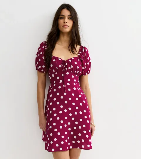Red Polka Dot Sweetheart Neck Mini Dress