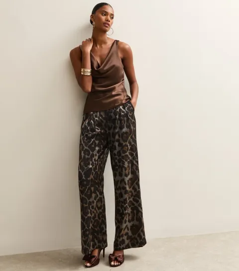 Silver Animal Print Wide Leg Trousers