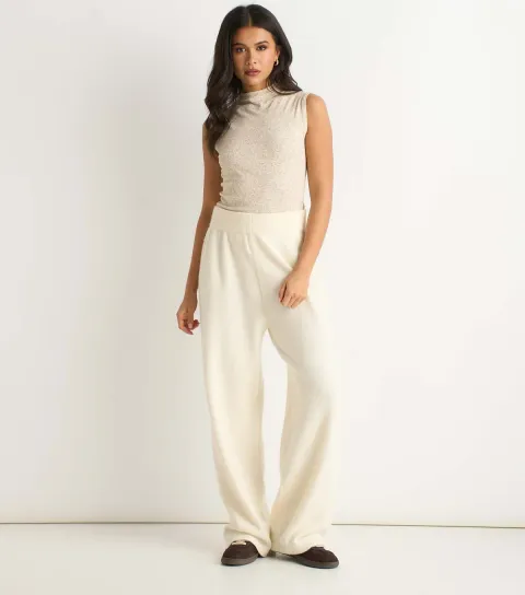 Off White Knitted Wide Leg Trousers