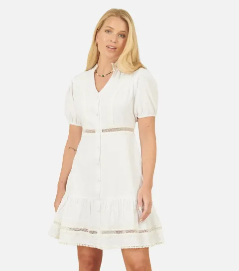 White Lace Trim Mini Dress