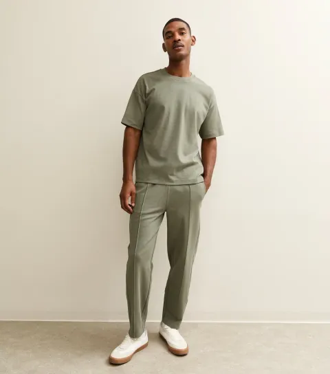 Khaki Relaxed Straight Leg Pintuck Joggers