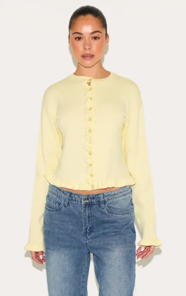 Lemon Knit Ruffle Detail Cardigan