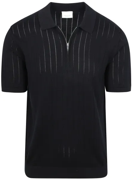 Profuomo Knitted Half Zip Polo Shirt Dropneedle Navy Blue Dark Blue maat L