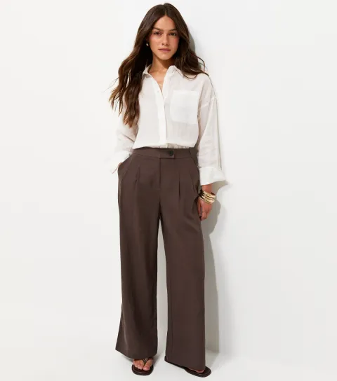 Petite Brown Linen Rich Tailored Trousers