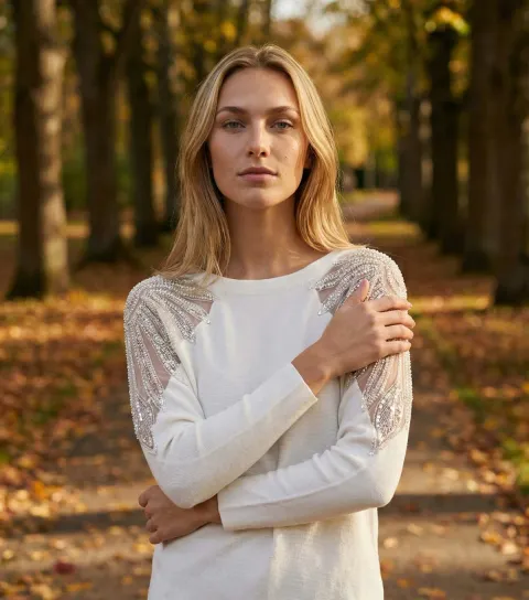 White Embellished Shoulder Jumper