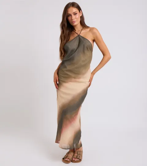 Green Ombre Bead Detail Maxi Dress