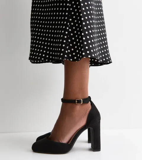 Wide Fit Black Faux Suede Mary Jane Heels Vegan
