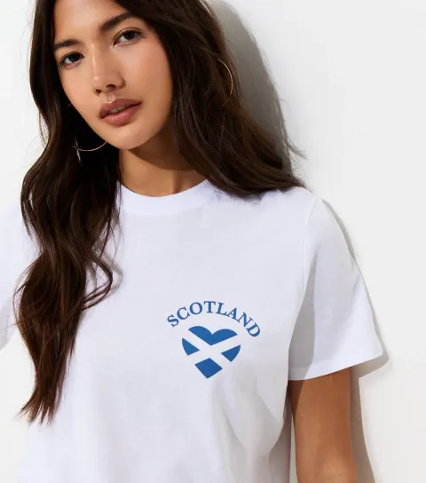 White Cotton Scotland Heart Print Relaxed T-Shirt