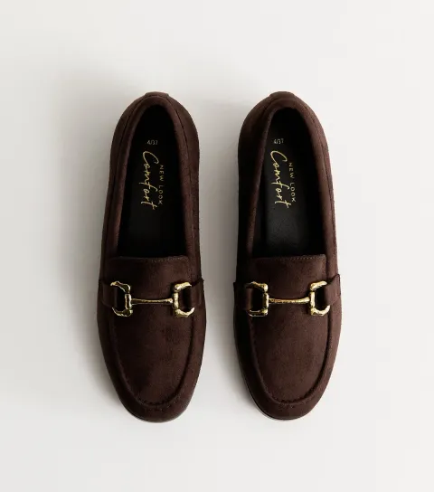 Brown Faux Suede Snaffle Buckle Loafer