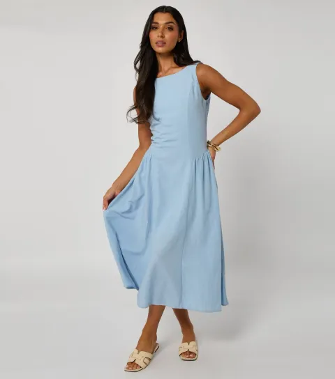 Light Blue Flared Midi Dress