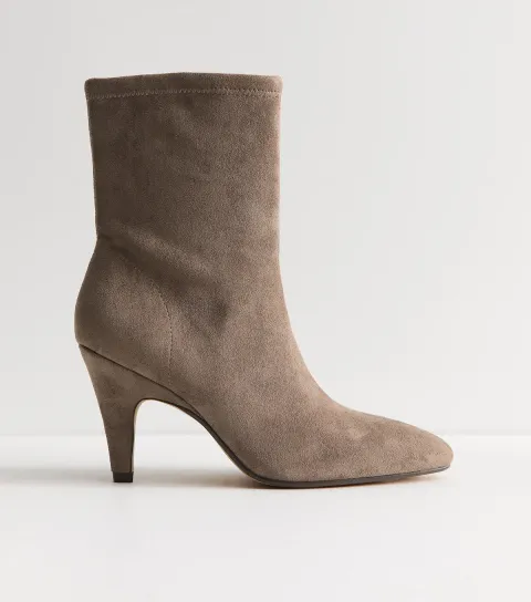 Light Brown Faux Suede Almond Toe Sock Ankle Boots Vegan