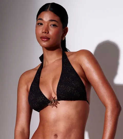 Black Sunburst Halter Bikini Top