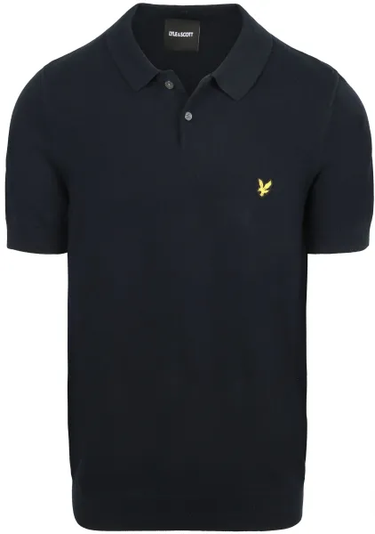 Lyle & Scott Knitted Polo Shirt Navy Blue Dark Blue maat L