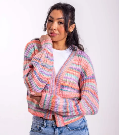 Bright Orange Striped Space Dyed Cardigan