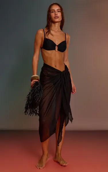 Black Chiffon Sheer Tie Sarong