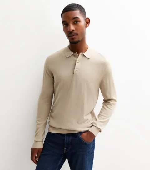 Tan Regular Long Sleeve Polo Top
