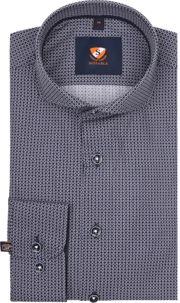 Suitable Shirt Twill Print Navy Blue Dark Blue size 38