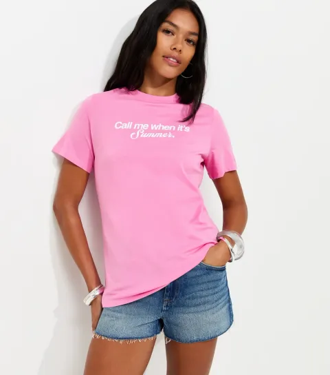 Bright Pink Cotton Call Me When Its Summer Print T-Shirt
