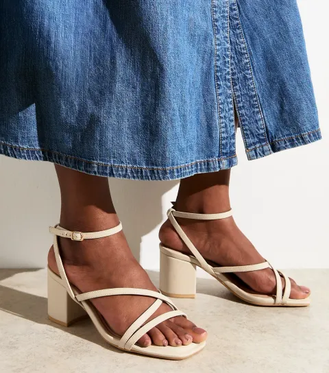 Extra Wide Fit Off White Block Heel Multi Strap Sandals Vegan