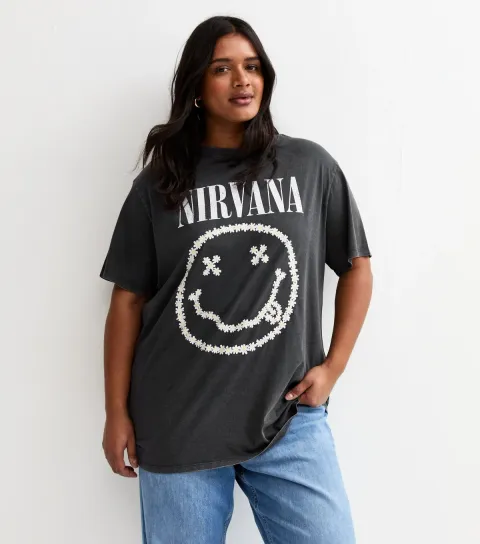 Plus Size Dark Grey Nirvana Daisy Oversized T-Shirt Curves