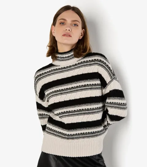Off White Stripe Pointelle High Neck Jumper