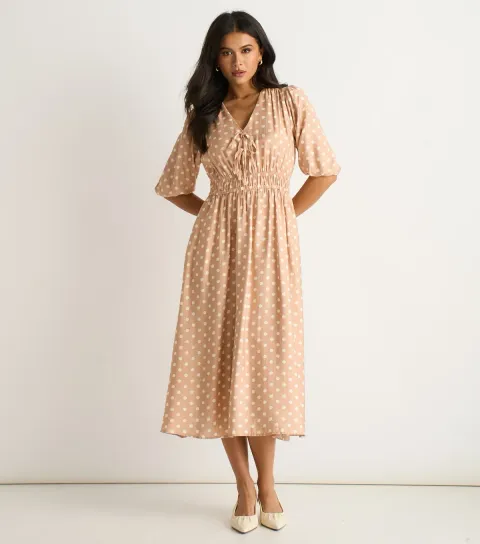 Cream Polka Dot Midi Dress