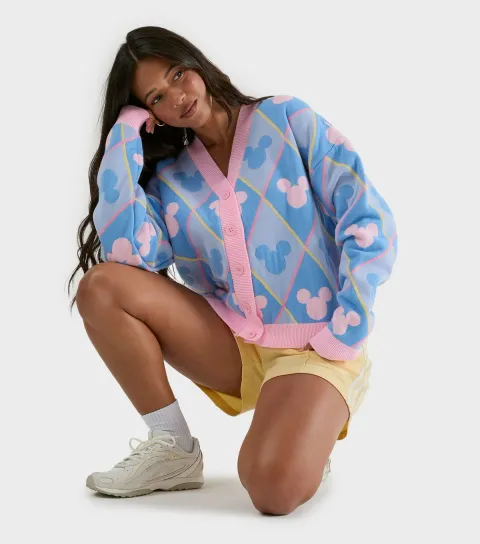 Light Blue Disney Mickey Mouse Pattern Cardigan