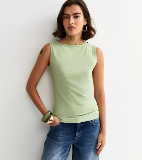 Green Slash Neck Vest Top