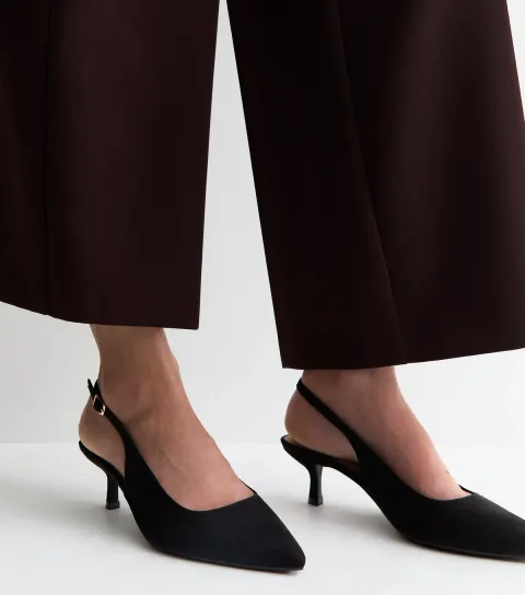 Wide Fit Black Faux Suede Slingback Pumps Vegan