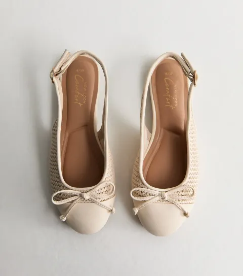 Off White Woven Slingback Ballerina Pumps Vegan