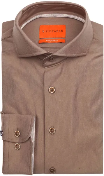 Suitable Herringbone Shirt Brown Taupe size 38