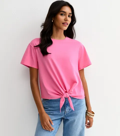 Bright Pink Tie Front T-Shirt