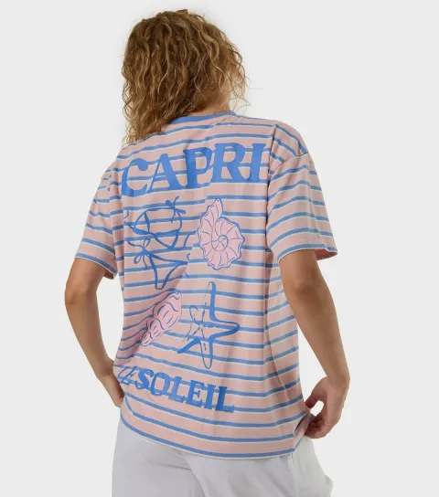 Pink Cotton Striped Capri Logo T-Shirt