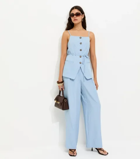 Light Blue Tailored Wide Leg Trousers
