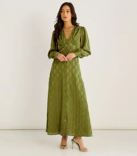 Light Green Floral Satin Maxi Dress