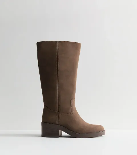 Dark Brown Faux Suede Knee High Boots Vegan