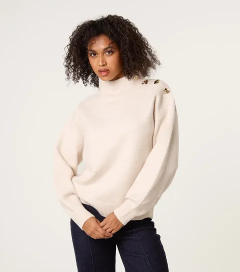 Stone High Neck Button Detail Jumper