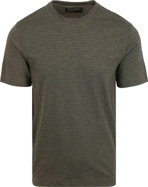 Marc O'Polo T-shirt Slub Stripes Dark Dark Green Green maat L