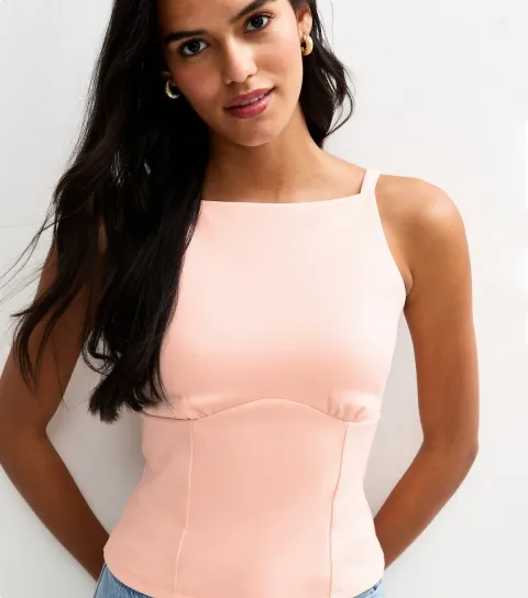 Pink Straight Neck Slim Jersey Cami Top