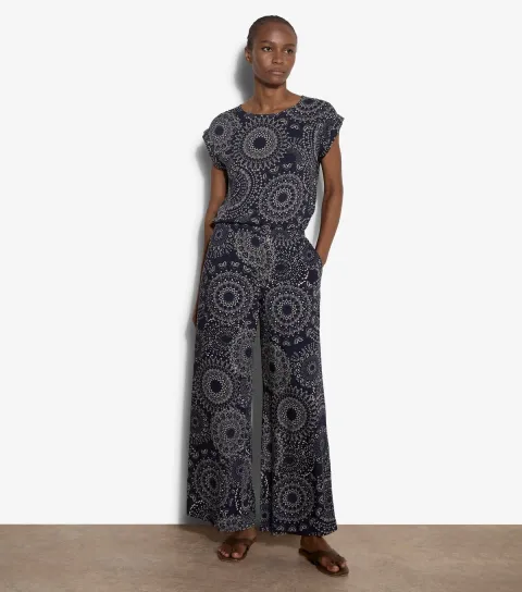 Blue Kaleidoscope Print Wide Leg Trousers
