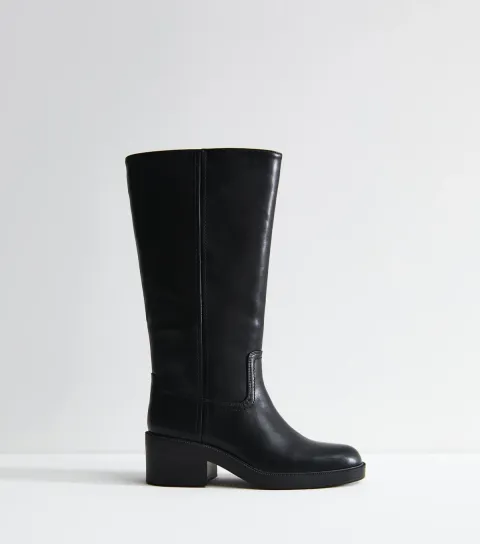 Black Faux Leather Knee High Boots Vegan