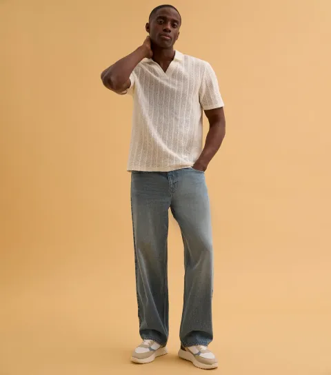 Off White Crochet Polo Shirt