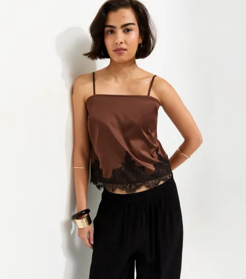 Dark Brown Lace Short Cami Vest Top