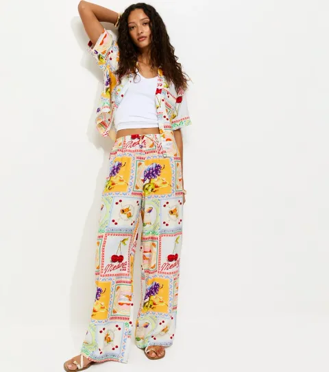 Multicolour Still Life Print Wide Leg Trousers